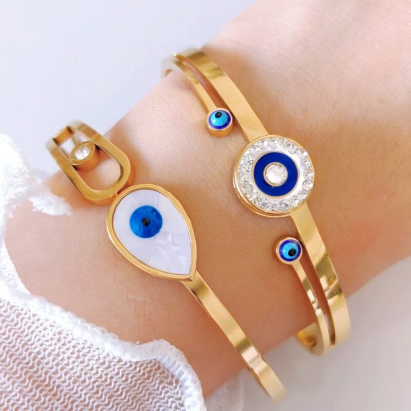 Cobalt Evil Eye Pavé Open Cuff Bangle