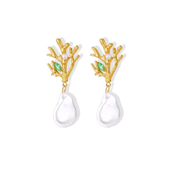 Coral Branch Baroque Pearl Drop Earrings