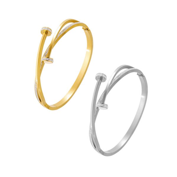 Crossover Nail Pavé Hinged Bangle Bracelet
