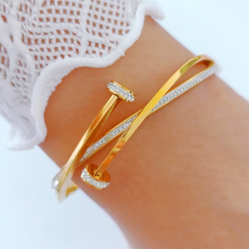 Crossover Nail Pavé Hinged Bangle Bracelet