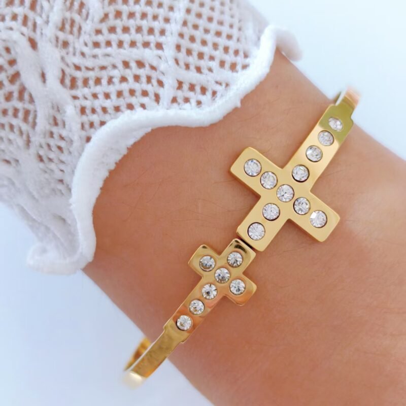 Double Cross Pavé Hinged Bangle Bracelet