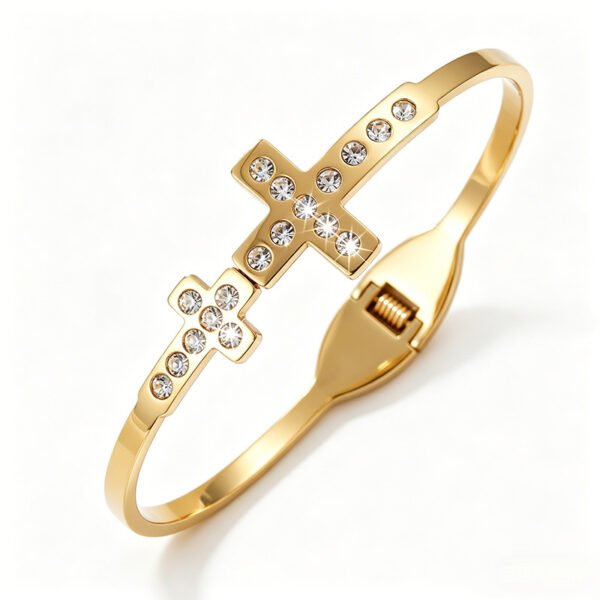 Double Cross Pavรฉ Hinged Bangle Bracelet