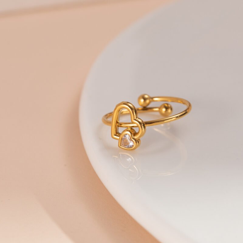 Double Heart Zircon Dainty Open Ring