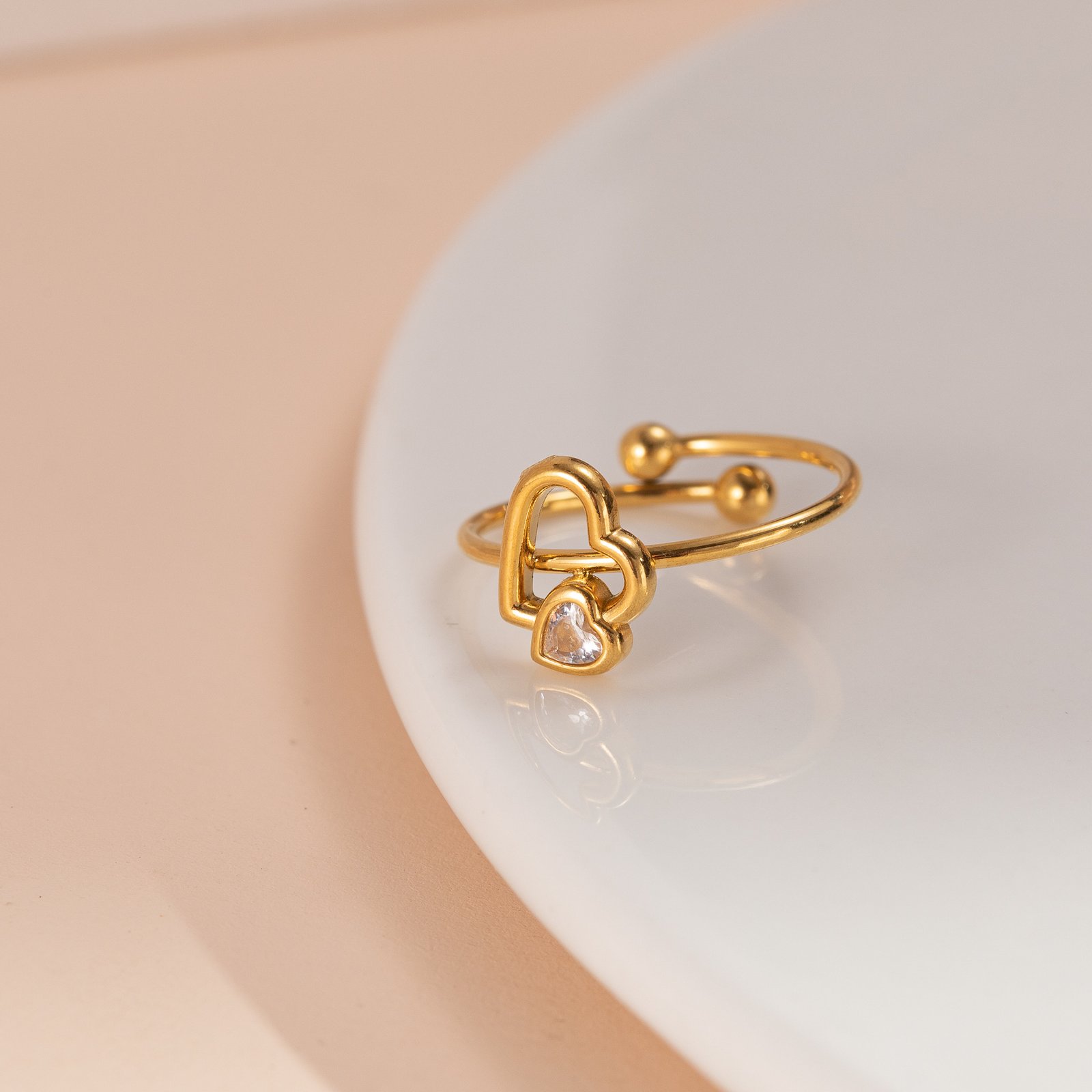Double Heart Zircon Dainty Open Ring - Image 2