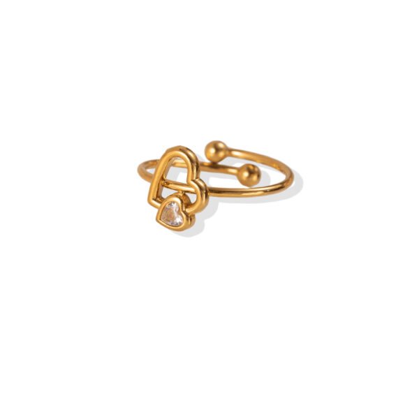 Double Heart Zircon Dainty Open Ring
