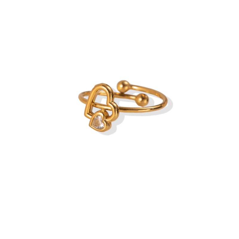 Double Heart Zircon Dainty Open Ring