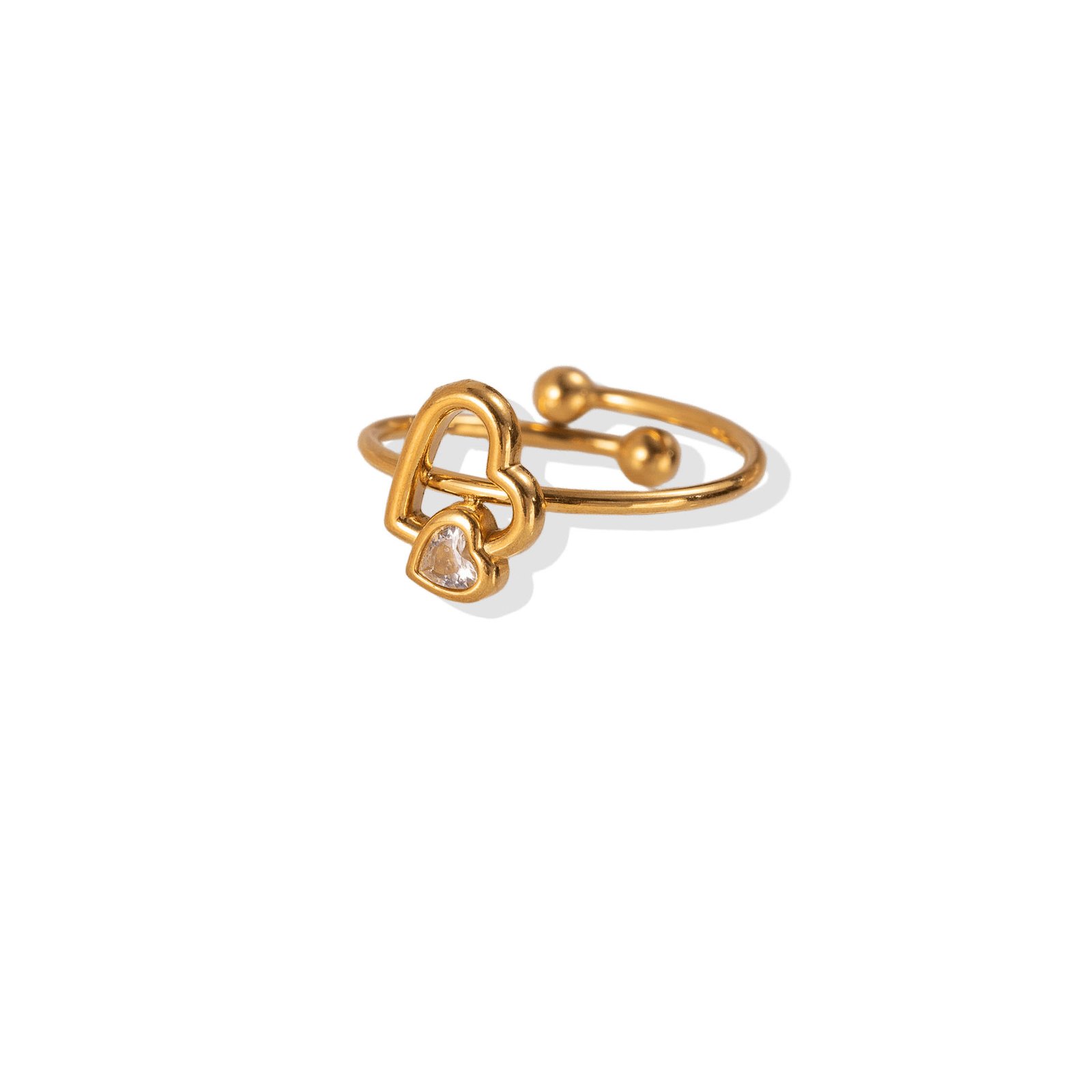 Double Heart Zircon Dainty Open Ring