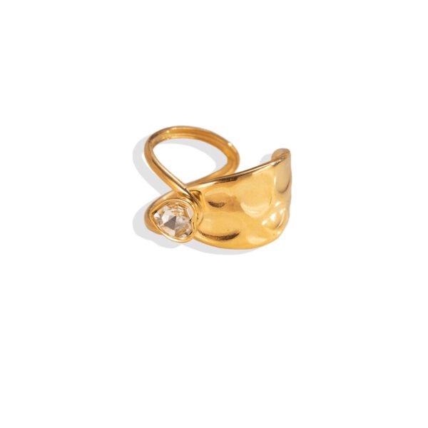 Hammered Heart Bezel Sculptural Open Ring
