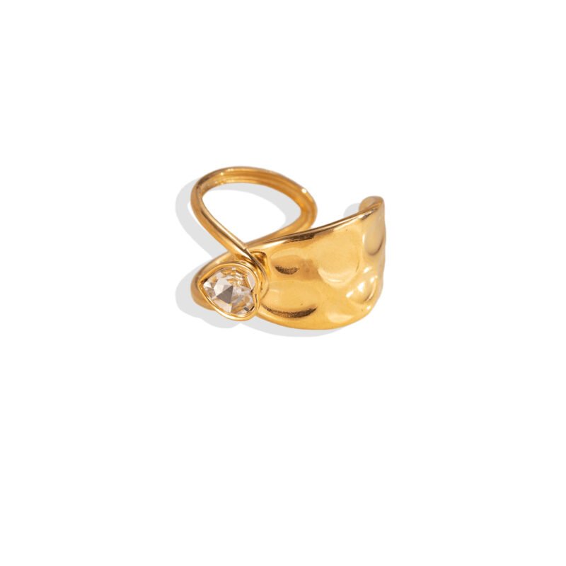 Hammered Heart Bezel Sculptural Open Ring