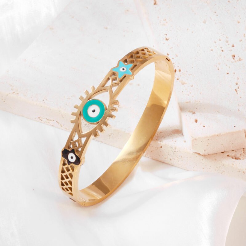 Lattice Evil Eye Enamel Star Hinged Bangle