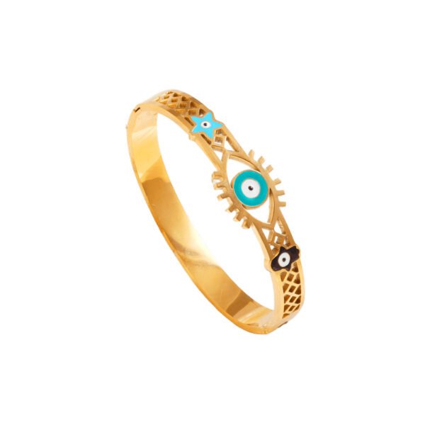Lattice Evil Eye Enamel Star Hinged Bangle