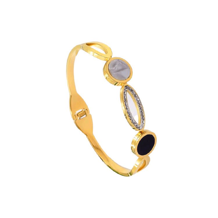 Marble & Onyx Trio Pavé Hinged Bangle Bracelet
