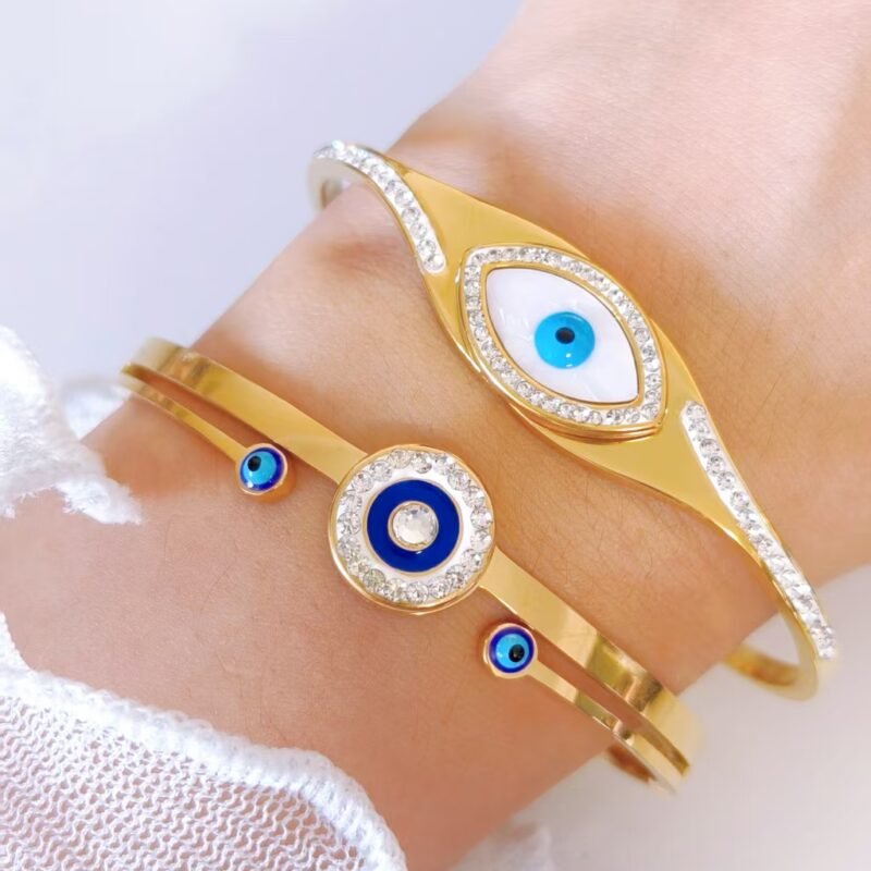 Marquise Evil Eye Shell Pavé Hinged Bangle