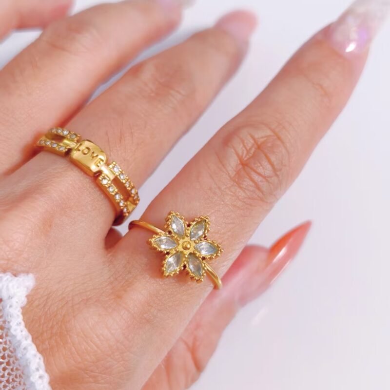 Marquise Plum Blossom Beaded Open Ring