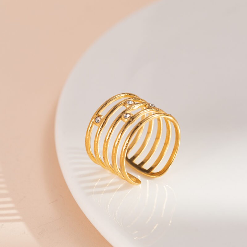Multi-Row Wire Wrap Scattered Zircon Open Ring