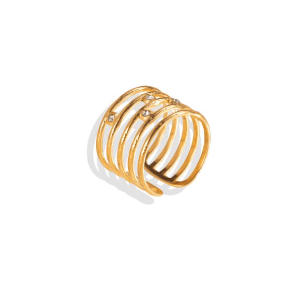 Multi-Row Wire Wrap Scattered Zircon Open Ring