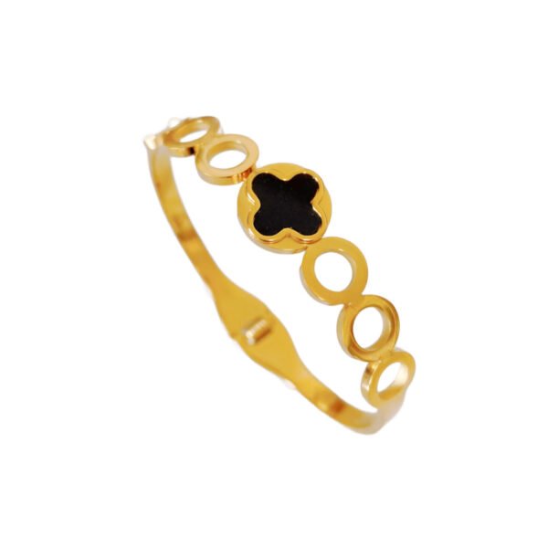 Onyx Clover Link Chain Hinged Bangle Bracelet