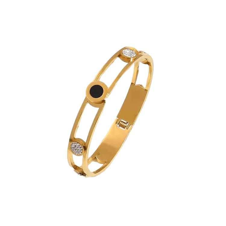 Open Link Onyx & Pavé Bezel Hinged Bangle