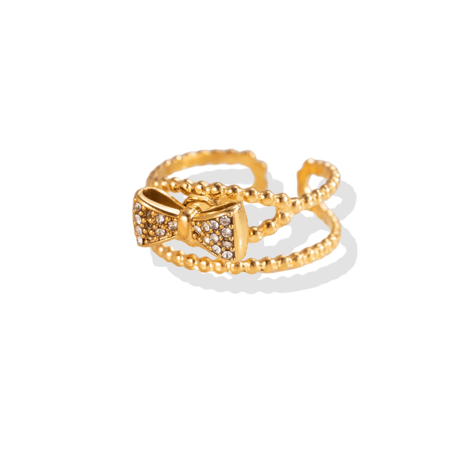 Pavé Bow Beaded Double Band Open Ring