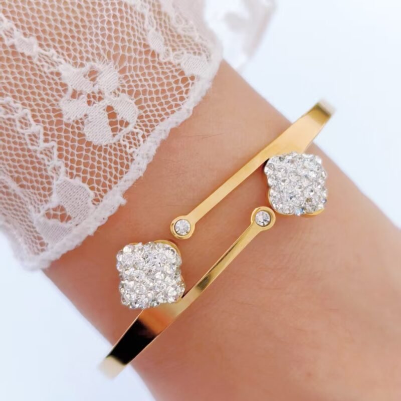 Pavé Clover Bypass Hinged Bangle Bracelet