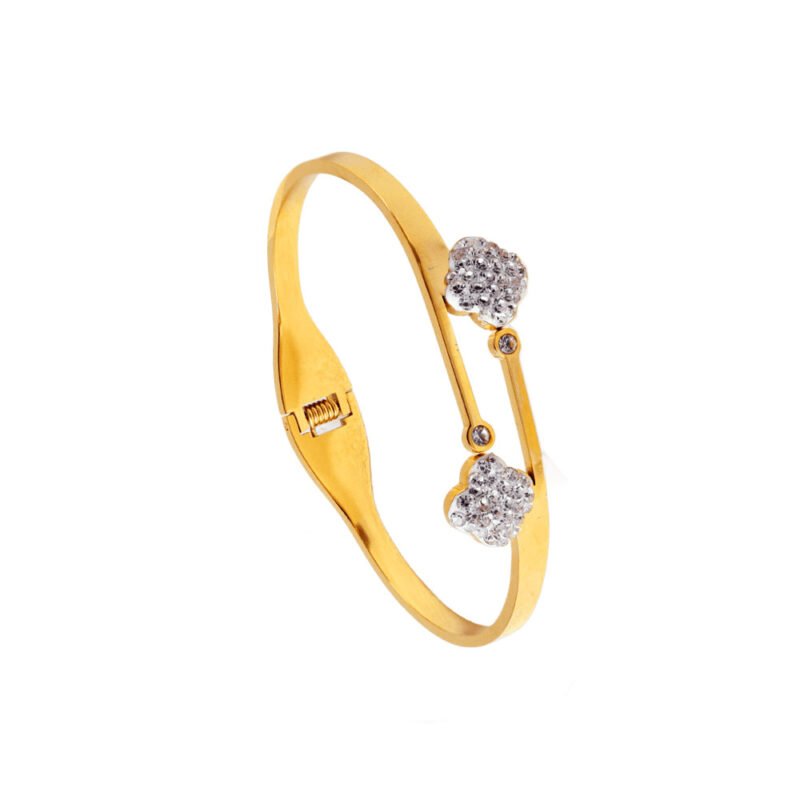 Pavé Clover Bypass Hinged Bangle Bracelet