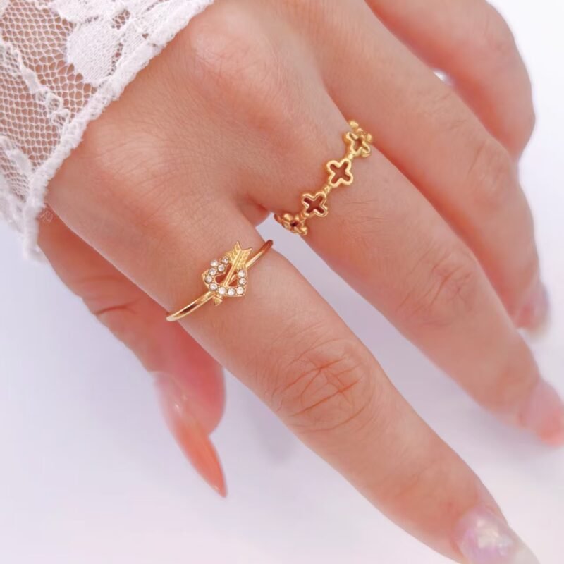 Pavé Cupid’s Arrow Heart Dainty Open Ring