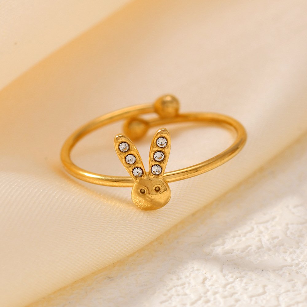 Pavé Ear Bunny Face Dainty Open Ring - Image 2