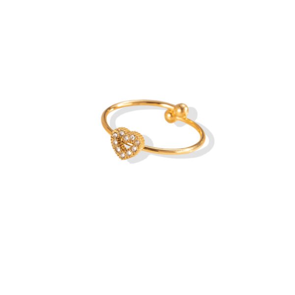 Pavรฉ Heart Beaded Edge Dainty Open Ring