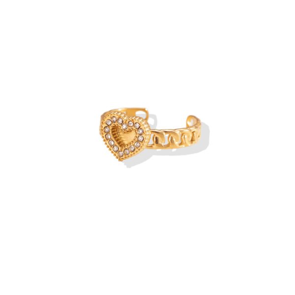 Pavรฉ Heart Chain Link Open Ring