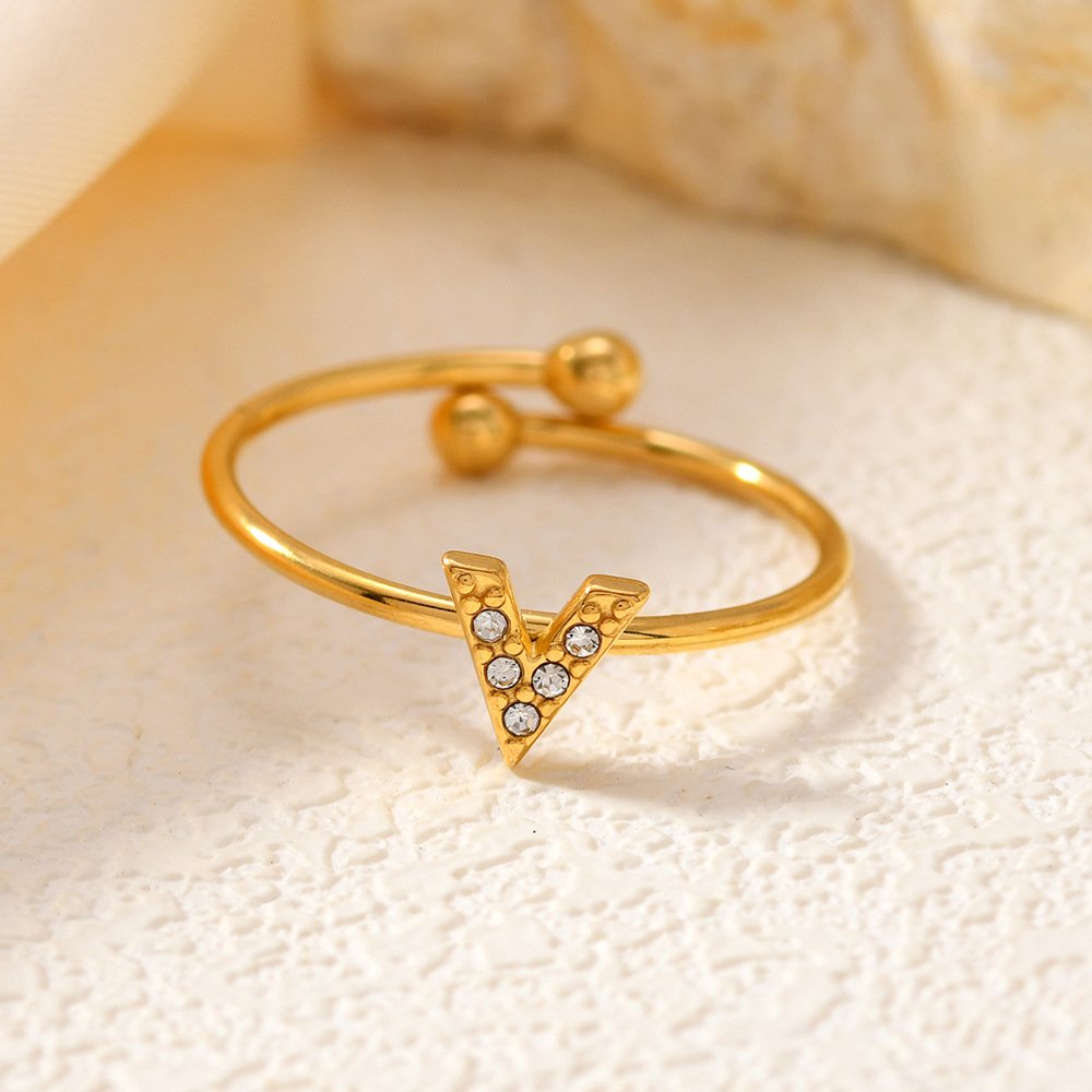 Pavé Initial V Dainty Open Ring - Image 4