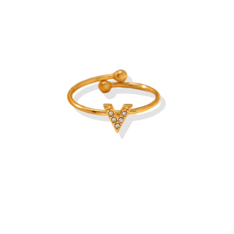 Pavé Initial V Dainty Open Ring