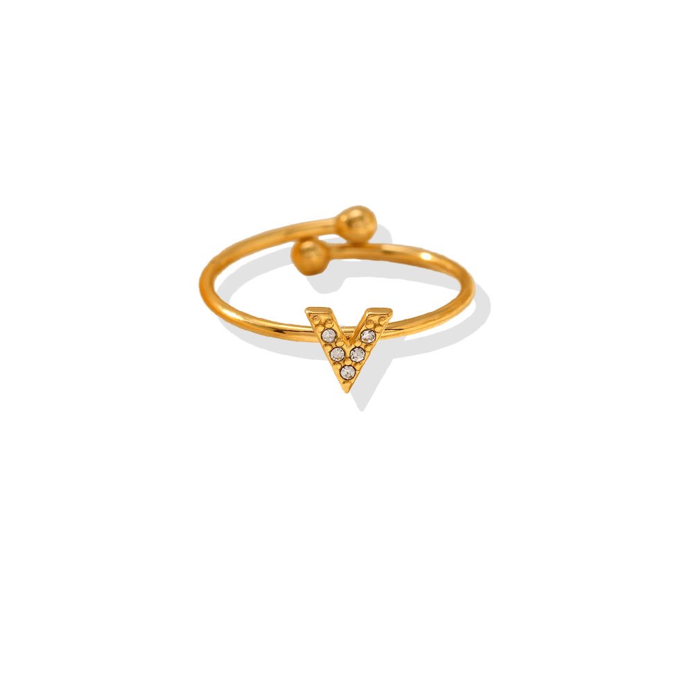 Pavé Initial V Dainty Open Ring
