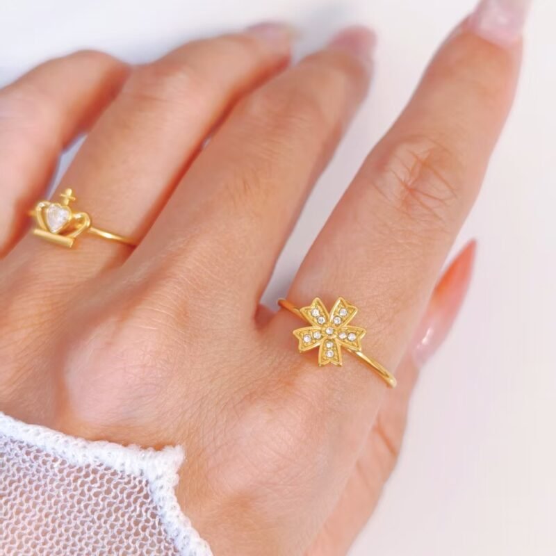 Pavé Maltese Cross Petal Dainty Open Ring
