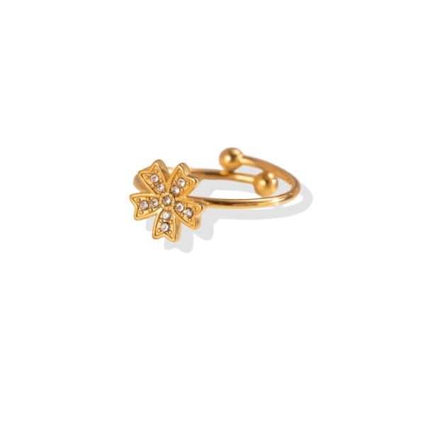 Pavรฉ Maltese Cross Petal Dainty Open Ring