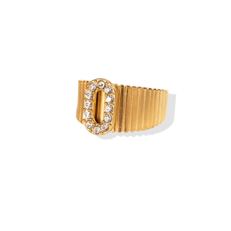 Pavé Oval Buckle Ribbed Wide Band Ring