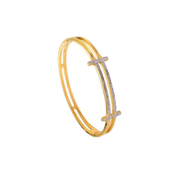 Pavรฉ Zircon Bar Frame Hinged Bangle Bracelet