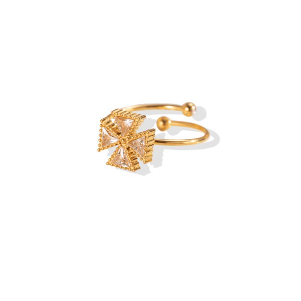 Pinwheel Cross Triangle Zircon Open Ring