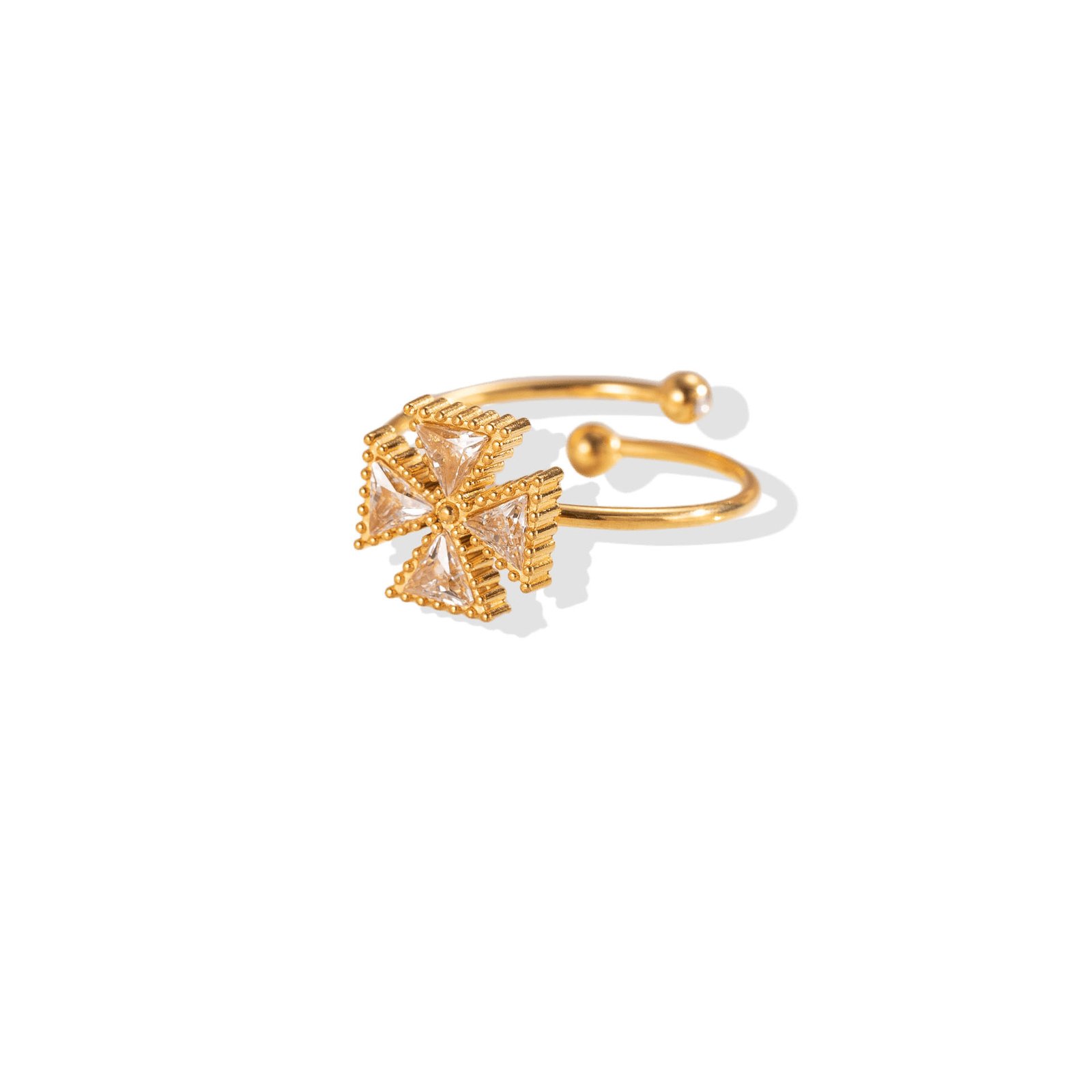 Pinwheel Cross Triangle Zircon Open Ring