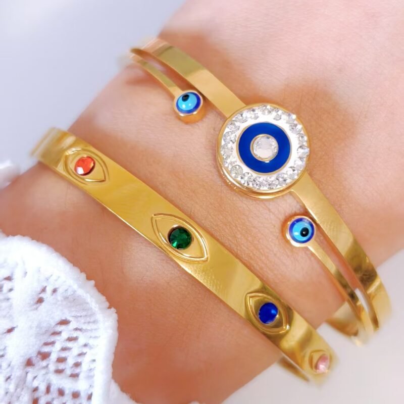 Rainbow Evil Eye Pavé Hinged Bangle Bracelet
