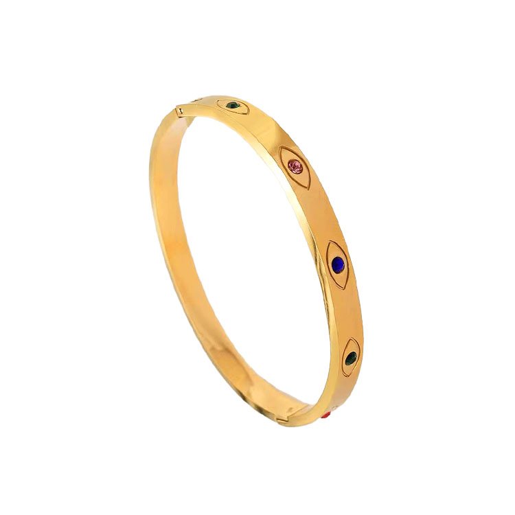 Rainbow Evil Eye Pavé Hinged Bangle Bracelet