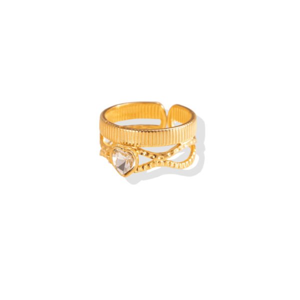 Ribbed Bezel Heart Zircon Layered Open Ring