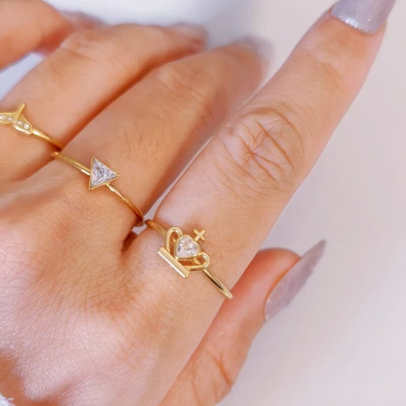 Royal Crown Heart Zircon Dainty Open Ring