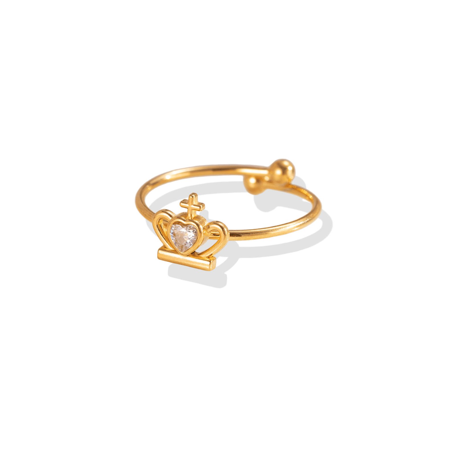 Royal Crown Heart Zircon Dainty Open Ring