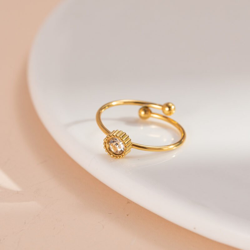 Sunburst Bezel Zircon Dainty Open Ring