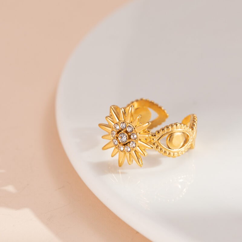 Sunburst Evil Eye Pavé Open Ring