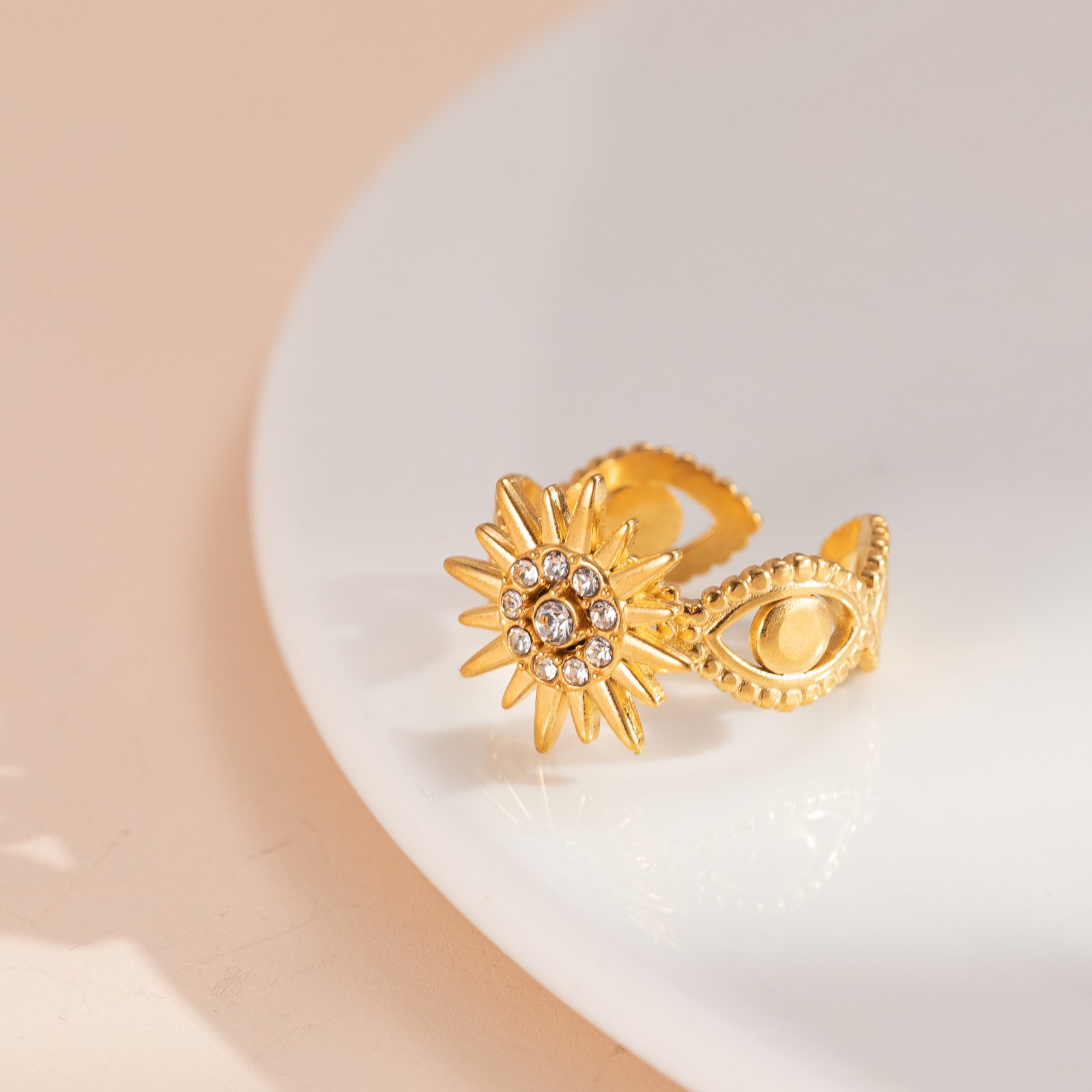 Sunburst Evil Eye Pavé Open Ring - Image 2