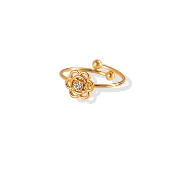 Swirl Outline Flower Zircon Dainty Open Ring