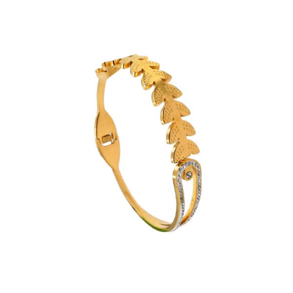 Textured Leaf Vine Pavรฉ Hinged Bangle Bracelet