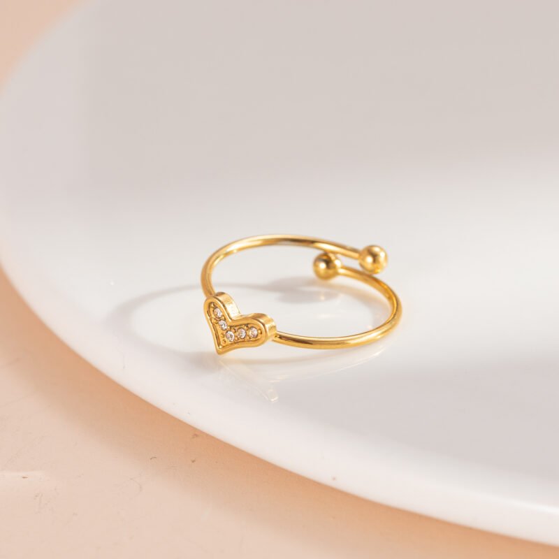 Tilted Pavé Heart Dainty Open Ring