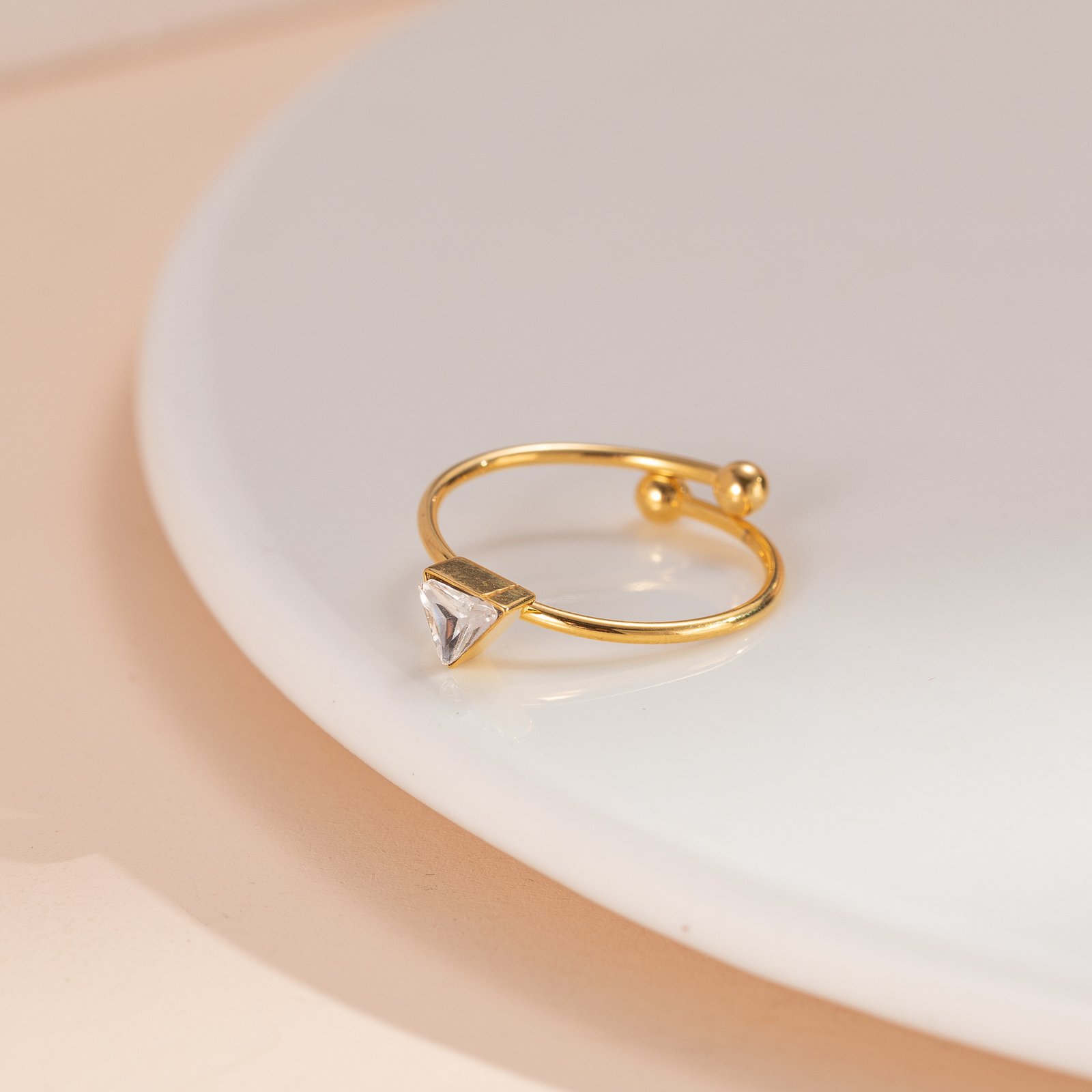 Triangle Bezel Zircon Dainty Open Ring - Image 4